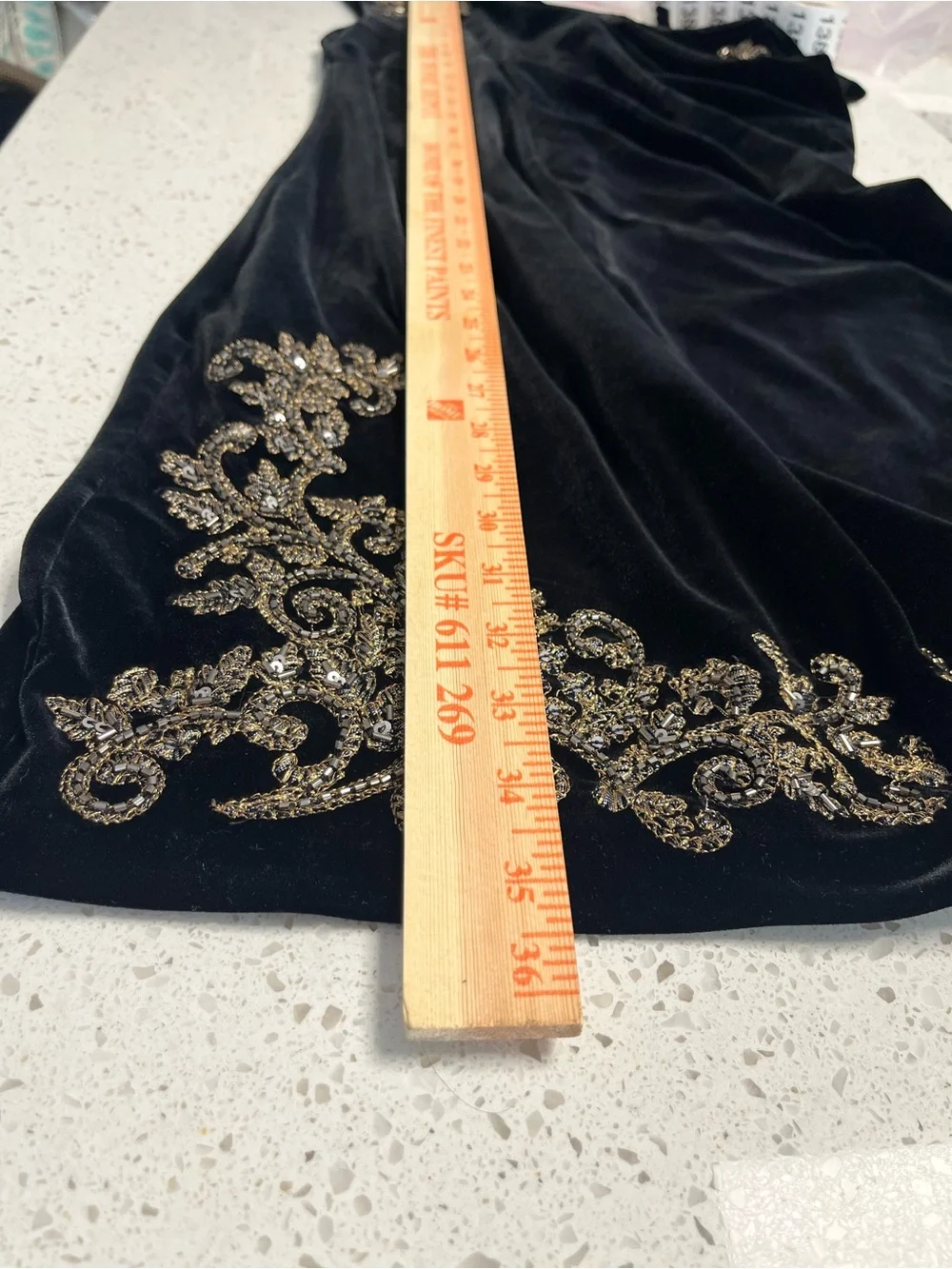 White House Black Market Black Velvet Mini Dress with Gold Appliqué - Picture 8 of 8